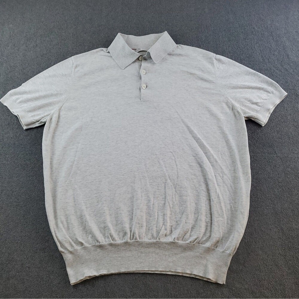 Brunello Cucinelli Polo Shirt Men's Gray Cotton Short Sleeve Regular Fit Size 52